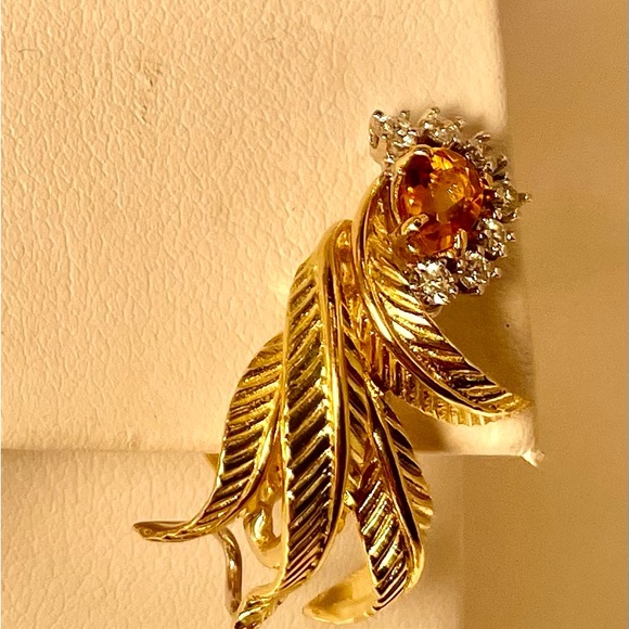 1 of a kind Handmade Made 14KT YG, Citrine & diamond Vintage 1940/50’s earclips - Picture 2 of 4